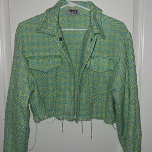 Green and Yellow Women's Cropped Jacket